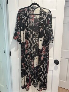 torrid Black Floral Mesh Long Duster